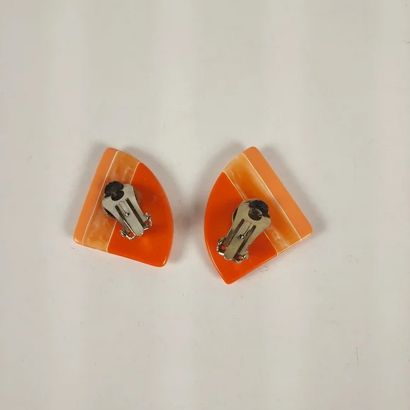 Bold Orange Resin Half-Moon Clip On Earrings - Picture 3 of 9